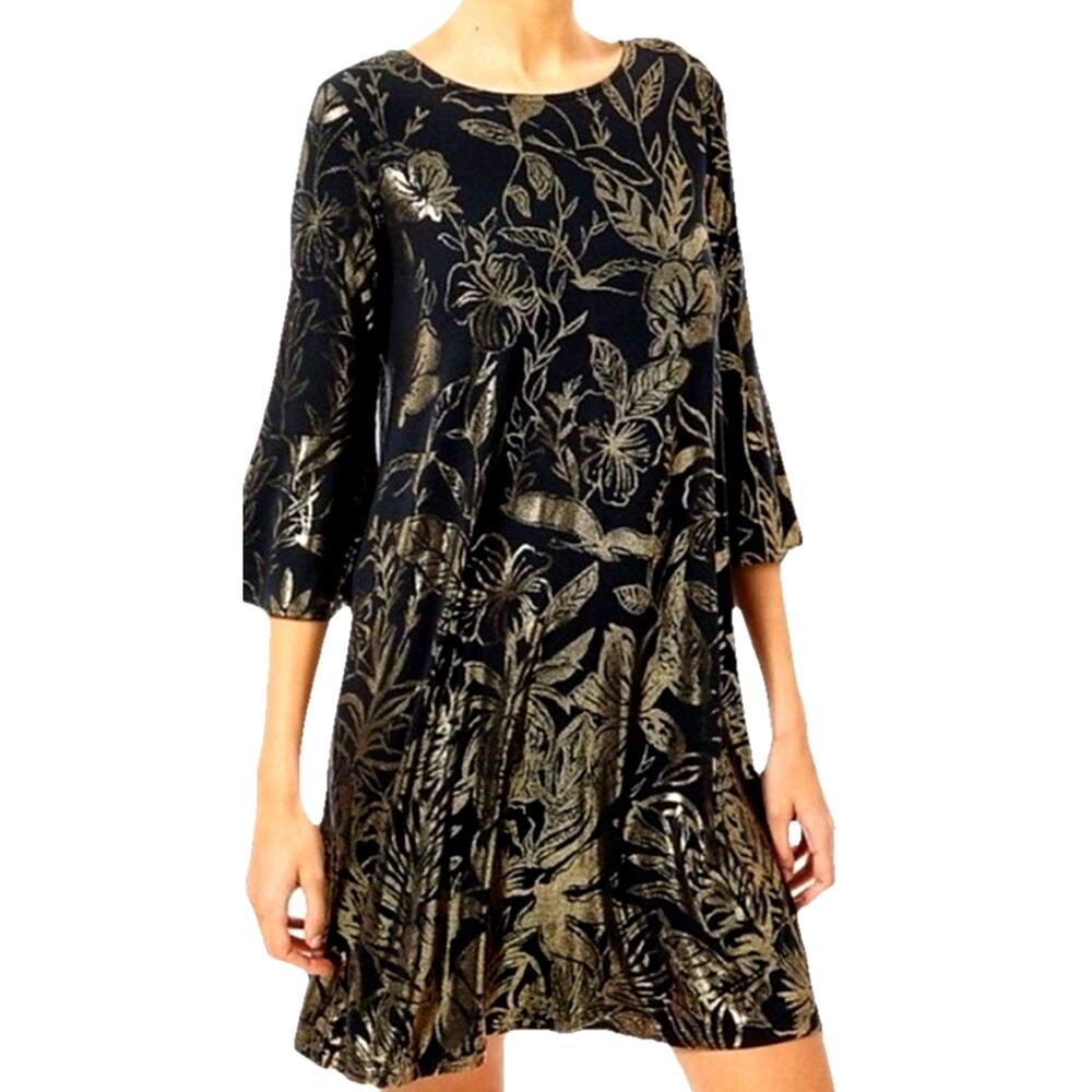 Lilly Pulitzer Ophelia Fit & Flare dark fairy Stretch Dress Black Metallic S